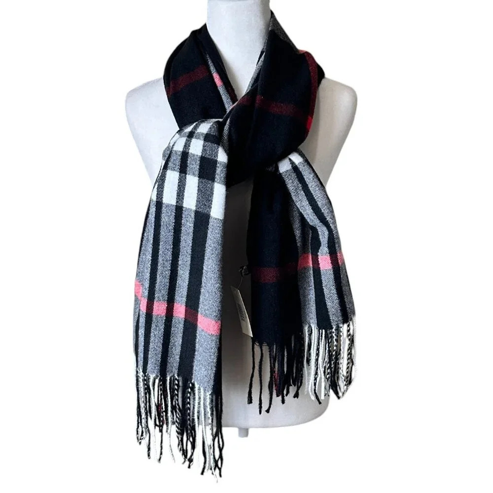 NWT Rothschilds Boutique The 8urberry Style Plaid Tassel Scarf Super Soft Large